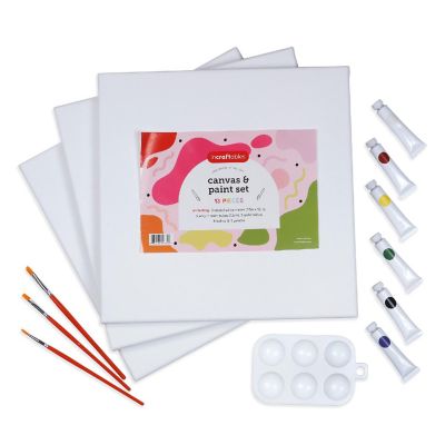 Incraftables Canvas and Paint Set for Adults. Acrylic Painting Kit with 3 Canvases 3 Brushes 6 Acrylic Colors Palette Painting Kit for Kids Image 1