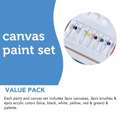 Incraftables Canvas and Paint Set for Adults. Acrylic Painting Kit with 3 Canvases 3 Brushes 6 Acrylic Colors Palette Painting Kit for Kids Image 2