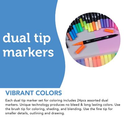 Incraftables Dual Tip Markers Set 24 Colors Fine Tip Markers for Adult Coloring No Bleed Assorted Brush Tip Markers for Adult Coloring Books Image 2