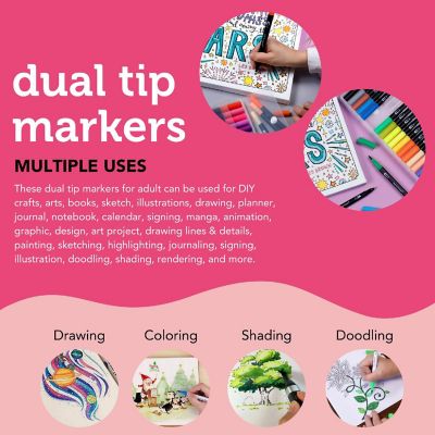 Incraftables Dual Tip Markers Set 24 Colors Fine Tip Markers for Adult Coloring No Bleed Assorted Brush Tip Markers for Adult Coloring Books Image 3