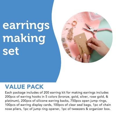 Incraftables Earring Making Kit 5 Colors DIY Supplies w/ Earring Hooks Backs Display Cards Bags Nose Pliers Ring Opener Tweezers Image 2