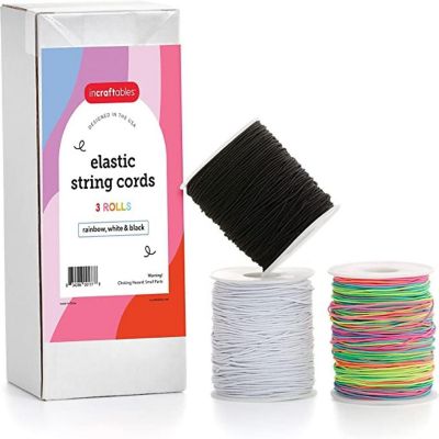 Incraftables Elastic String Cord Set of 3 Rolls (White, Black & Rainbow) 1mm Thick Stretchy Cording Set for DIY Jewelry Bead Making Image 1