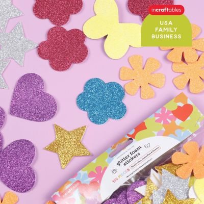 Incraftables Glitter Foam Stickers for Kids Self Adhesive 100pcs Assorted Flower Heart Star Glitter Butterfly Sparkly for Arts Crafts Adults Image 2