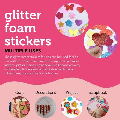 Incraftables Glitter Foam Stickers for Kids Self Adhesive 100pcs Assorted Flower Heart Star Glitter Butterfly Sparkly for Arts Crafts Adults Image 3