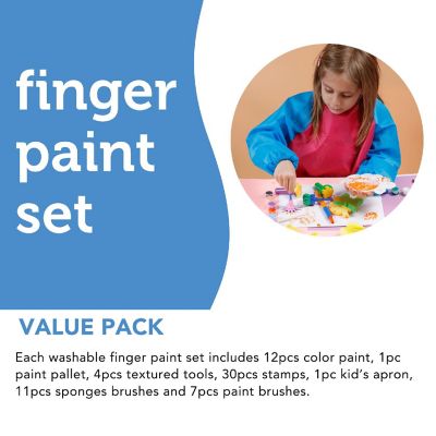 Incraftables Kid Paint Set Non Toxic Finger Paint w/ Apron, Palette, Brushes, Textured Tools, Stamps & Sponge Brushes. Washable Paint Image 2