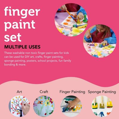 Incraftables Kid Paint Set Non Toxic Finger Paint w/ Apron, Palette, Brushes, Textured Tools, Stamps & Sponge Brushes. Washable Paint Image 3