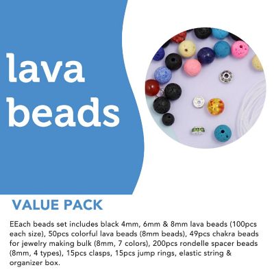 Incraftables Lava Beads Set for DIY Jewelry & Bracelet Making 1000pcs Black & Colorful Assorted (4mm, 6mm & 8mm) Stone Rock Chakra Bead Image 2