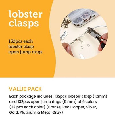 Incraftables Lobster Clasps for Jewelry Making 6 Colors with Open Jump Rings Small Necklace & Bracelet Lobster Claw Clasp Clips and Closures Image 3
