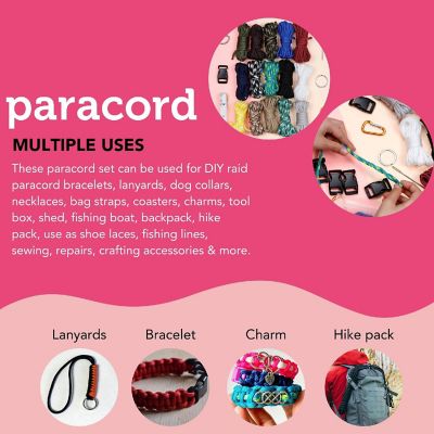 Incraftables Paracord Kit 15 Colors Rope 2mm Buckle Keyring Carabiner Bracelet Making Set for Lanyards Dog Collars Parachute Cord & Survival Image 3