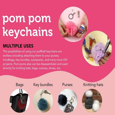 Incraftables Pom Pom Keychain Balls w/ Tassels Keyrings 24 Set Fluffy Multicolor Large Fuzzy 3in Fur Puff Bag Purse Earphone Case Image 2