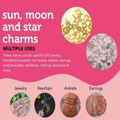 Incraftables Sun, Moon Star Charms Pendants for DIY Bracelets Jewelry Keychain Necklace. Assorted Enamel, Gold Silver 120pcs(60 styles) Image 2