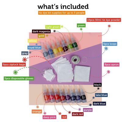 Incraftables Tie Dye Kit for Adults  Kids Tie Dye Powder Set w/ Non Toxic 15 Colors Disposable Gloves Zip Lock Bags Table cloth Aprons Loops Image 1