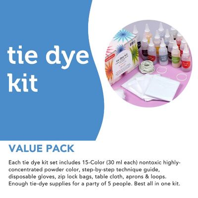Incraftables Tie Dye Kit for Adults  Kids Tie Dye Powder Set w/ Non Toxic 15 Colors Disposable Gloves Zip Lock Bags Table cloth Aprons Loops Image 2