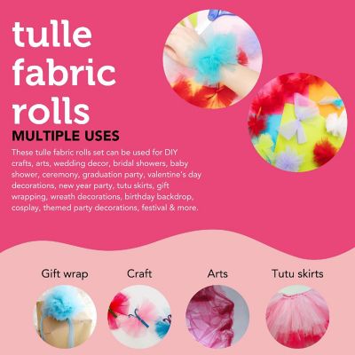Incraftables Tulle Fabric 6 Rolls 25 Yards/Roll Best for Gift Wrapping Wedding Decorations & Crafts Red Black White Purple Green Aqua Blue Image 3