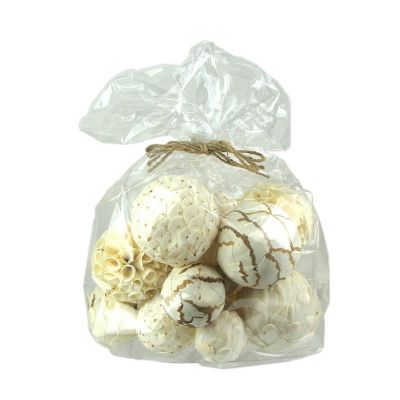 India House 18 Piece Natural White and Brown Exotic Dried Organic Decorative Balls Image 1