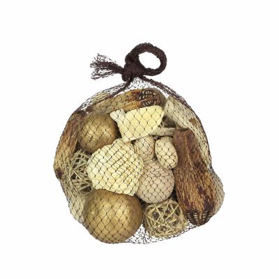 India House Bag of Metallic Gold and Natural White Dried Botanical Decorative Balls and Filler Image 1