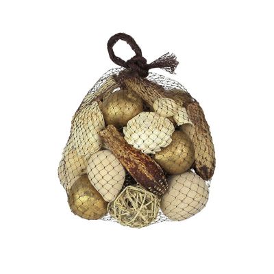 India House Bag of Metallic Gold and Natural White Dried Botanical Decorative Balls and Filler Image 1