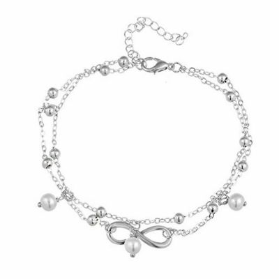 Infinity Love Pearl Charms Anklet - Silver Image 1