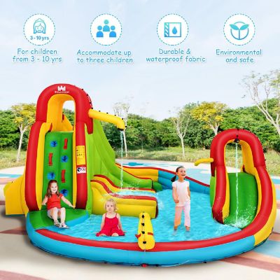 Inflatable Kids Water Slide Park with Climbing Wall Water Cannon and Splash Pool Image 3
