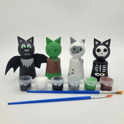 Ink and Trinket Kids Halloween Peg Doll Painting Kit, Makes 4 Image 1