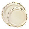 Ivory with Gold Vintage Rim Round Disposable Plastic Dinnerware Value Set (120 Dinner Plates + 120 Salad Plates) Image 1