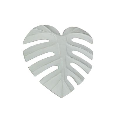 J.D. Yeatts 10 Inch White Tropical Leaf Hand Carved Wood Wall Art Hanging Plaque Home Decor Image 1