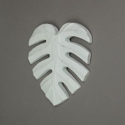 J.D. Yeatts 10 Inch White Tropical Leaf Hand Carved Wood Wall Art Hanging Plaque Home Decor Image 1
