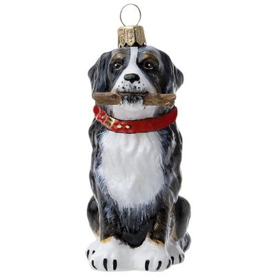 Joy To The World Bernese Mountain Dog with Fetching Stick Polish Glass Ornament Image 1