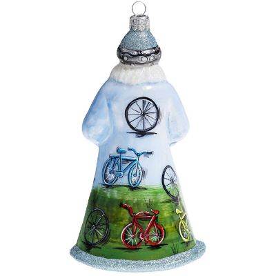 Joy to the World Glitterazzi Cycling Santa with Bicycle Polish Glass Ornament Image 1