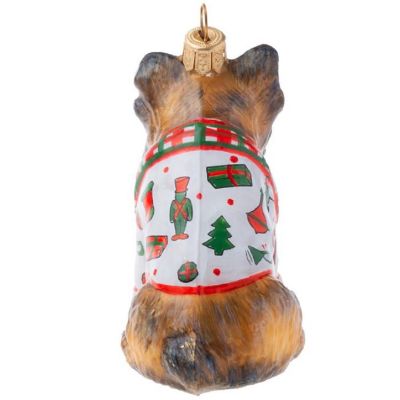 Joy To The World Yorkshire Terrier in Tartan Plaid Christmas Pajamas Ornament Image 1