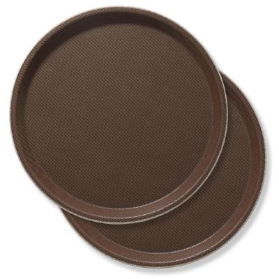 Jubilee (2pc) 11" Round Restaurant Serving Trays, Brown - NSF, Non-Slip Food Service Bar Image 1