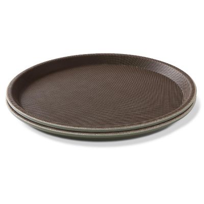Jubilee (2pc) 11" Round Restaurant Serving Trays, Brown - NSF, Non-Slip Food Service Bar Image 1