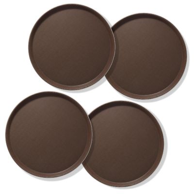 Jubilee (4pc) 11" Round Restaurant Serving Trays, Brown - NSF, Non-Slip Food Service Bar Image 1