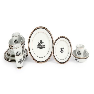 Jurassic Park Logo 16-Piece Ceramic Dinnerware Set Replica  Plates, Bowls, Mugs Image 1