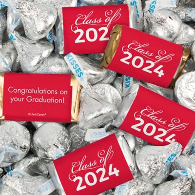 Just Candy 1.5 lbs Red Graduation Candy Party Favors Class of 2024 Hershey's Miniatures & Red Kisses (approx. 116 Pcs) Image 1