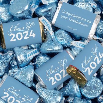 Just Candy 1.65 lbs Light Blue Graduation Candy Party Favors Class of 2024 Hershey's Miniatures & Light Blue Kisses (approx. 131 Pcs) Image 1