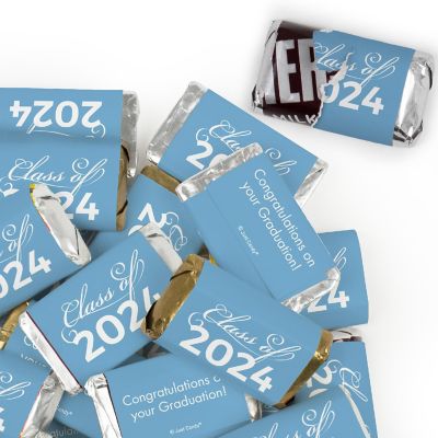Just Candy 1.65 lbs Light Blue Graduation Candy Party Favors Class of 2024 Hershey's Miniatures & Light Blue Kisses (approx. 131 Pcs) Image 1