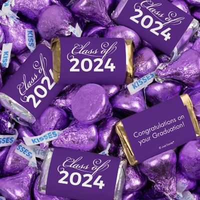 Just Candy 1.65 lbs Purple Graduation Candy Party Favors Class of 2024 Hershey's Miniatures & Purple Kisses (approx. 131 Pcs) Image 1