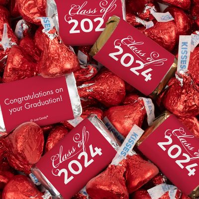 Just Candy 1.65 lbs Red Graduation Candy Party Favors Class of 2024 Hershey's Miniatures & Red Kisses (approx. 131 Pcs) Image 1