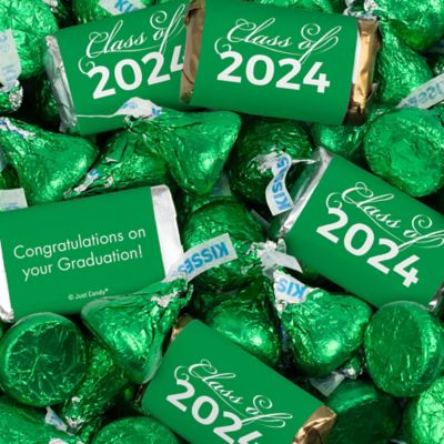 Just Candy 3.3 lbs Green Graduation Candy Party Favors Class of 2024 Hershey's Miniatures & Green Kisses (approx. 262 Pcs) Image 1