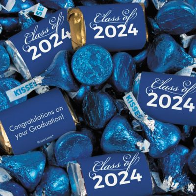Just Candy 4.95 lbs Blue Graduation Candy Party Favors Class of 2024 Hershey's Miniatures & Blue Kisses (approx. 393 Pcs) Image 1