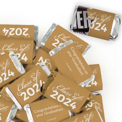 Just Candy 4.95 lbs Gold Graduation Candy Party Favors Class of 2024 Hershey's Miniatures & Gold Kisses (approx. 393 Pcs) Image 1