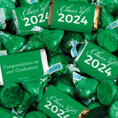 Just Candy 6.6 lbs Green Graduation Candy Party Favors Class of 2024 Hershey's Miniatures & Green Kisses (approx. 524 Pcs) Image 1