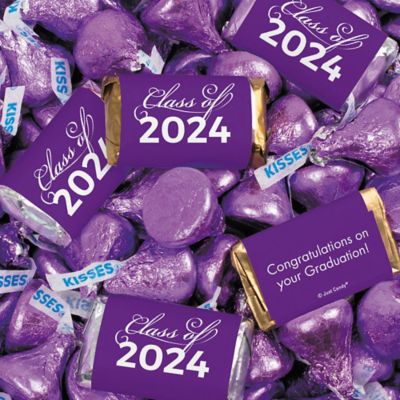 Just Candy 6.6 lbs Purple Graduation Candy Party Favors Class of 2024 Hershey's Miniatures & Purple Kisses (approx. 524 Pcs) Image 1