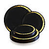 Kaya Collection 10.25" Black with Gold Moonlight Round Disposable Plastic Dinner Plates (120 Plates) Image 4