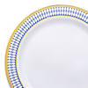 Kaya Collection 10.25" White with Blue and Gold Chord Rim Plastic Dinner Plates (120 Plates) Image 1
