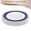 Kaya Collection 10.25" White with Blue and Silver Royal Rim Plastic Dinner Plates (120 Plates) Image 3