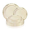 Kaya Collection 10" Ivory with Gold Vintage Round Disposable Plastic Dinner Plates (120 plates) Image 3