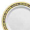 Kaya Collection 7.5" White with Black and Gold Royal Rim Plastic Appetizer/Salad Plates (120 Plates) Image 1