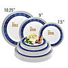 Kaya Collection 7.5" White with Blue and Silver Royal Rim Plastic Appetizer/Salad Plates (120 Plates) Image 2